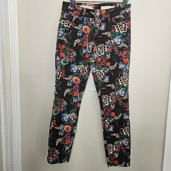 Anthropologie Pilcro Black Denim Floral Print Skinny W27 - Picture 2 of 9